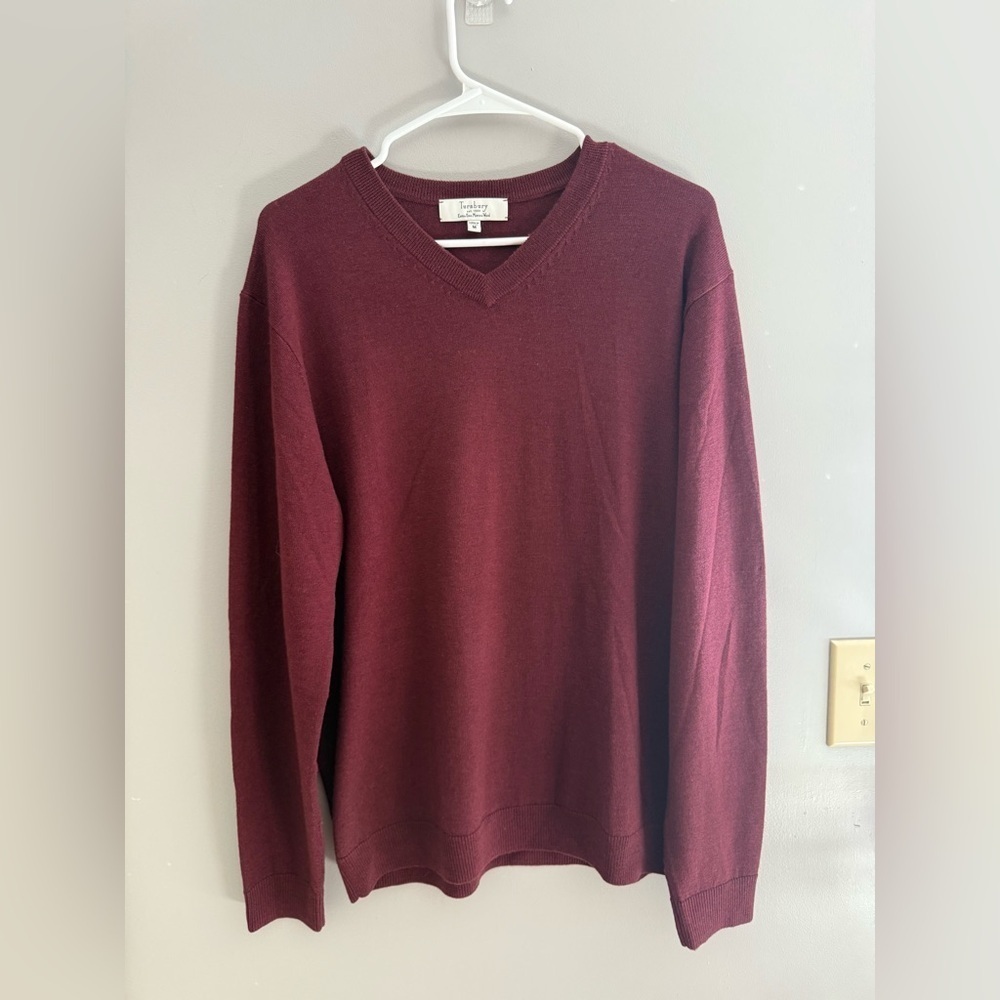 Turnbury V Neck Long Sleeve Sweater Mens SZ M Maroon Merino Wool Preppy Winter